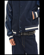 NOVACAM Navy Blue Short Basic Varsity Jacket