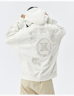 MEDM Patterned Flower Embroidered Zip Up Hoodie