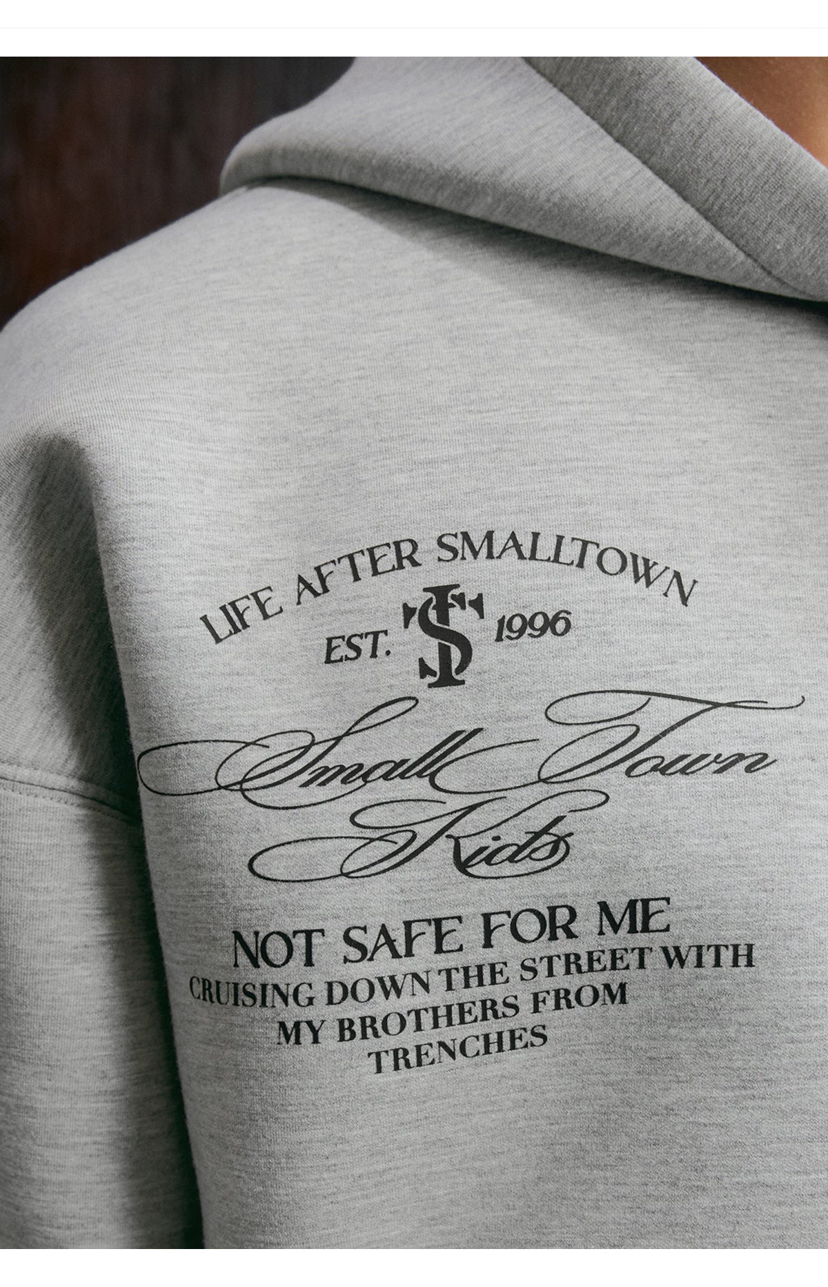 Small Town Kid Badge Logo Print Zip Up Hoodie