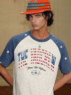 YADcrew American Star Print Raglan Color Block Tee
