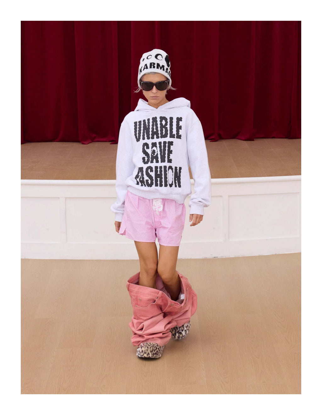 KARMANISTIC Rhinestone Embellished Slogan Print Hoodie