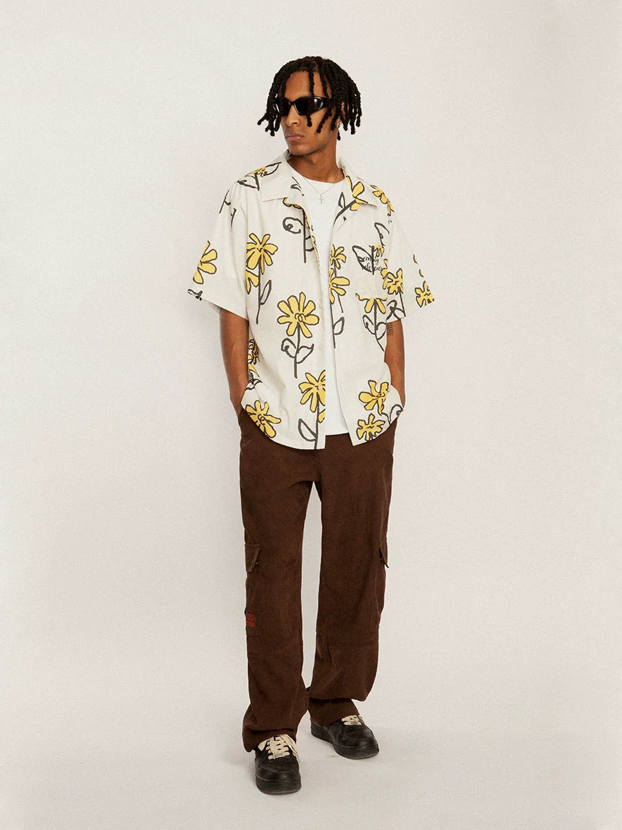EMPTY REFERENCE Hand Painted Small Flower Short Sleeve Shirt