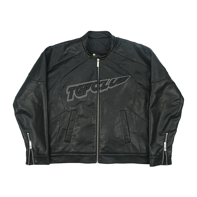 TGFCLUB Logo Embroidered Racing Leather Jacket