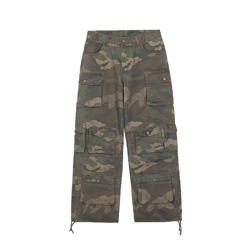 UNTILWERICH Dirty Camo Multi Pocket Work Cargo Pants