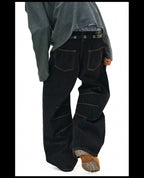 NOVACAM Yellow Stitch Baggy Jeans