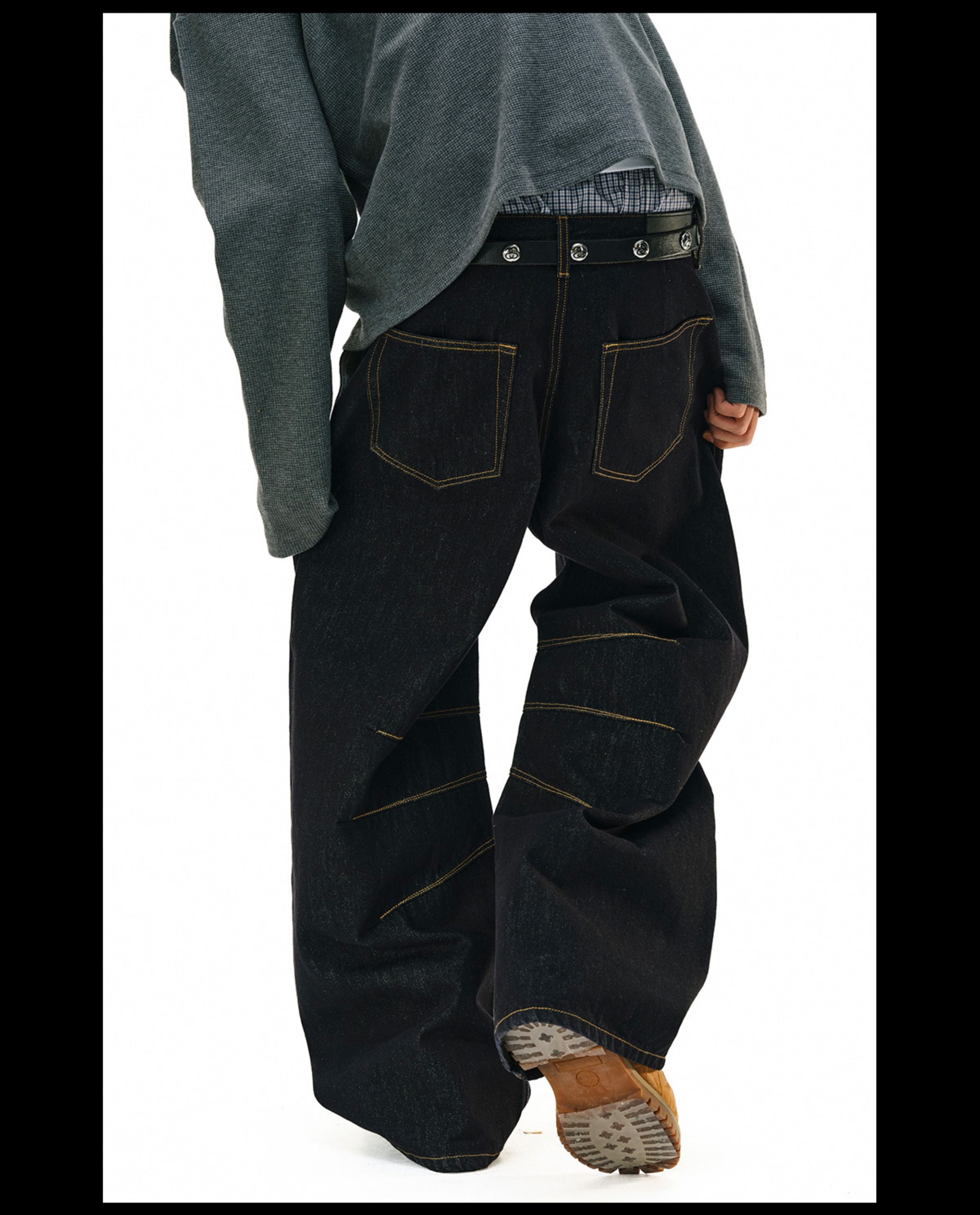 NOVACAM Yellow Stitch Baggy Jeans