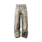 YADcrew Lace Color Bead Chain Photorealistic Print Jeans