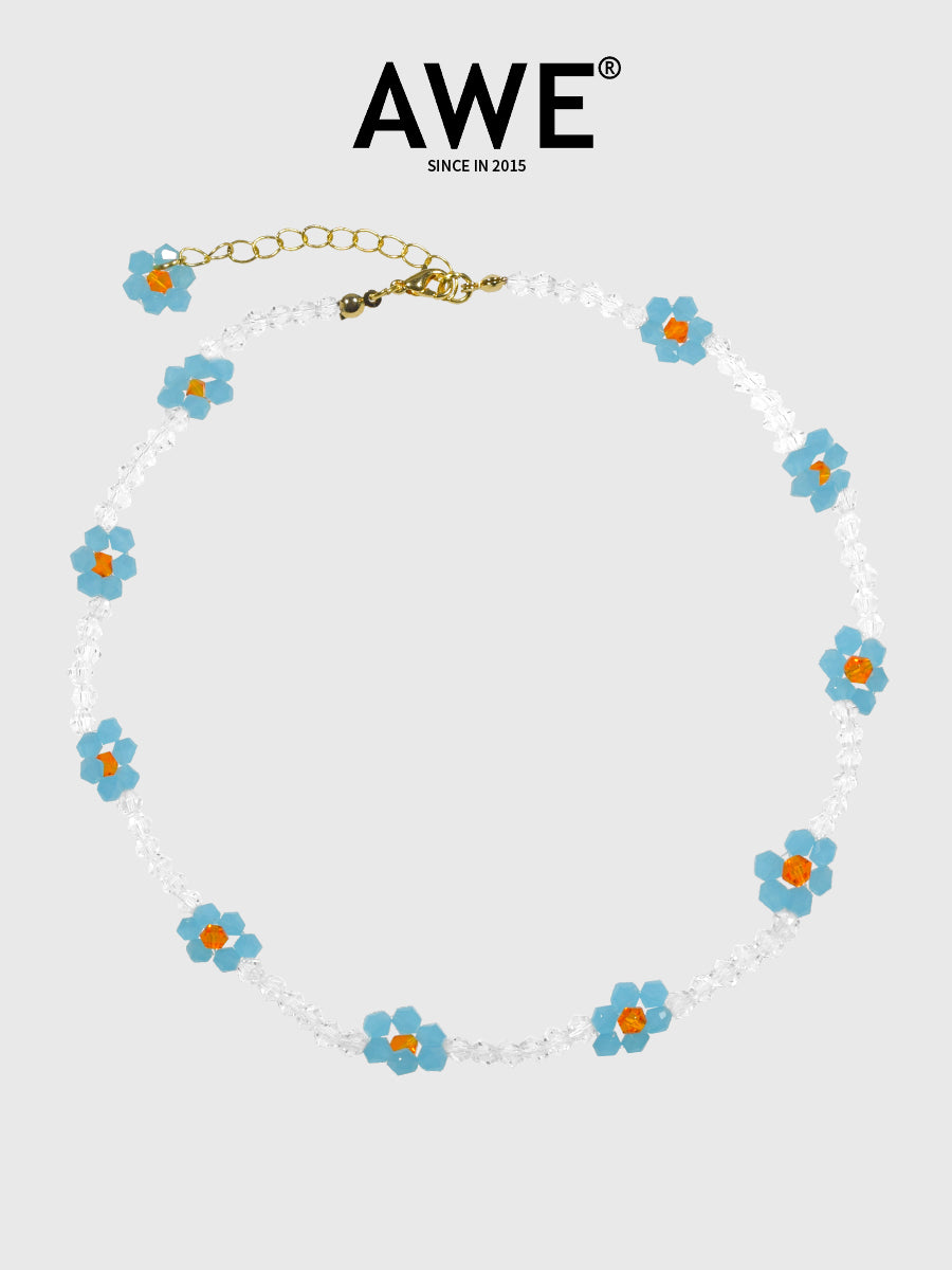AWE Crystal Beaded Flower Necklace