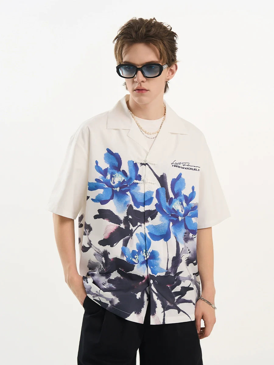 Harsh and Cruel Ink Floral Print Knots Shirt