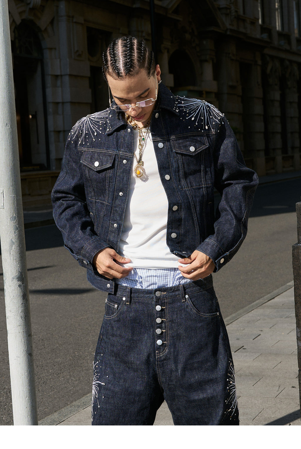 STEEPC Fireworks Rhinestone Denim Jacket