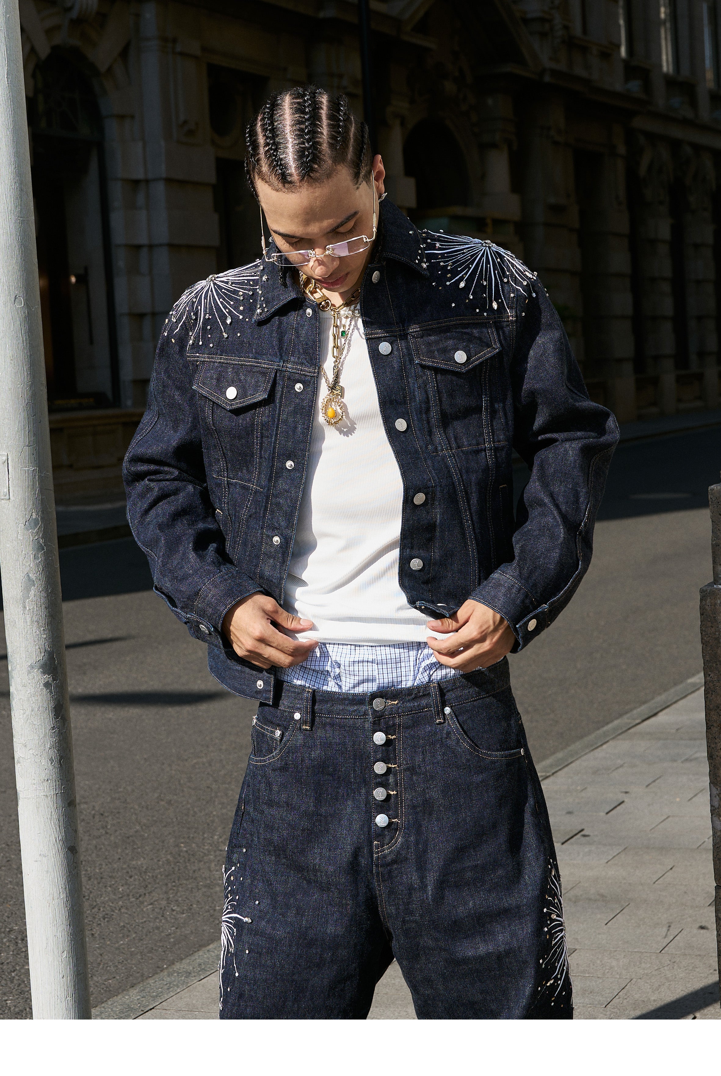 STEEPC Fireworks Rhinestone Denim Jacket
