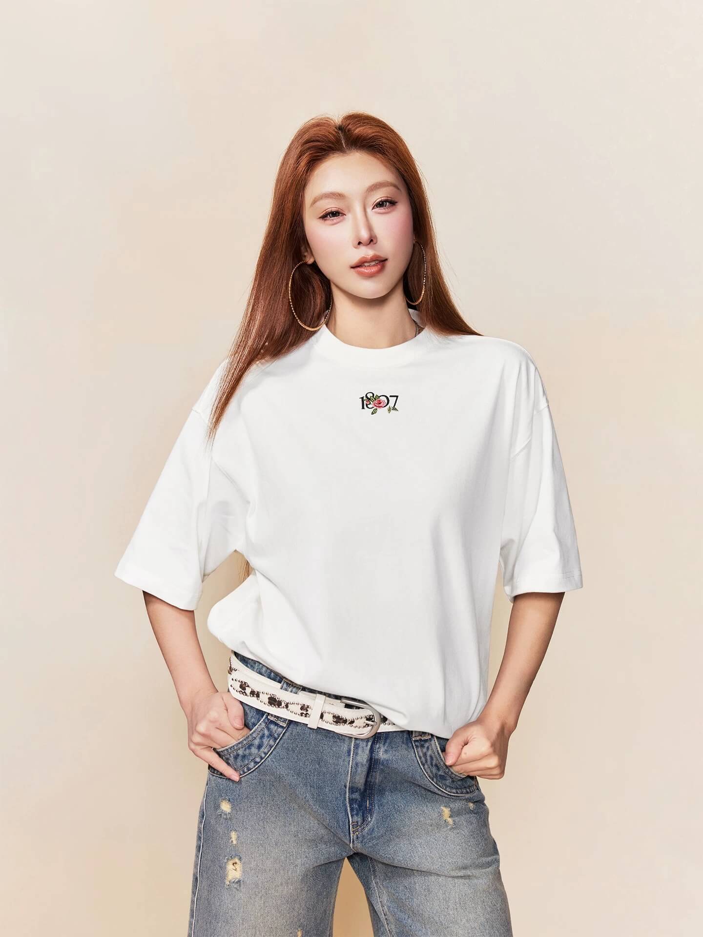 1807 Rose Logo Print Embroidered Short Sleeve Tee