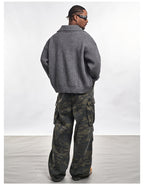 F3F Select Wide Lapel Gray Button Knit Cardigan