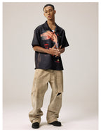 Remedy Finger and Wine Glass Full Print Short Sleeve Cuban Shirt