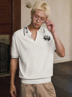 MEDM Rose Embroidered Waffle Knit Polo