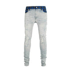 TGFCLUB Plaid Patchwork Waistband Skinny Jeans