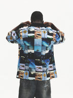 UNTILWERICH Cuban Collar UFO Short Sleeve Shirt