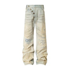 YADcrew Heavy Wash Distressed Cross Motif Button Jeans