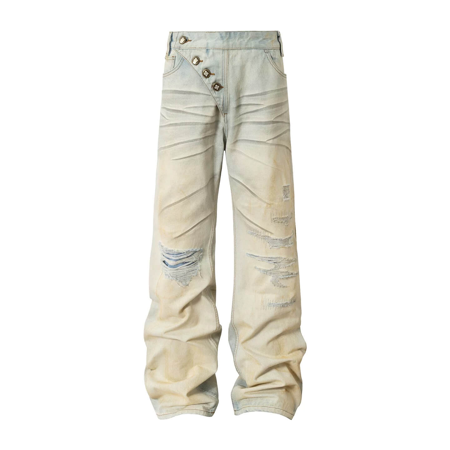 YADcrew Heavy Wash Distressed Cross Motif Button Jeans