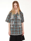 EMPTY REFERENCE Angel and Candlestick Sequin Plaid Short Sleeve Shirt