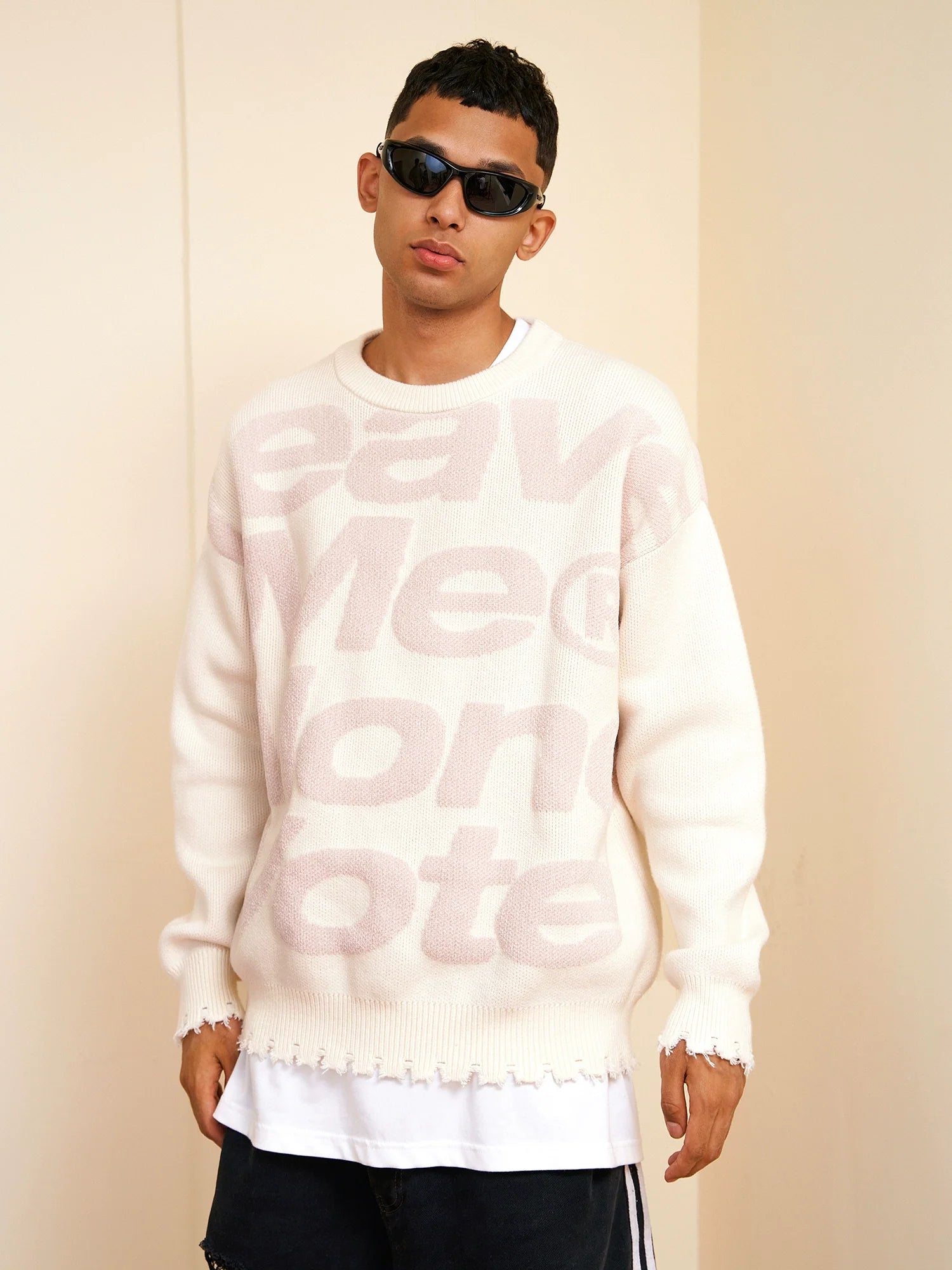 VOTE Irregular Hole Loose Knit Sweater