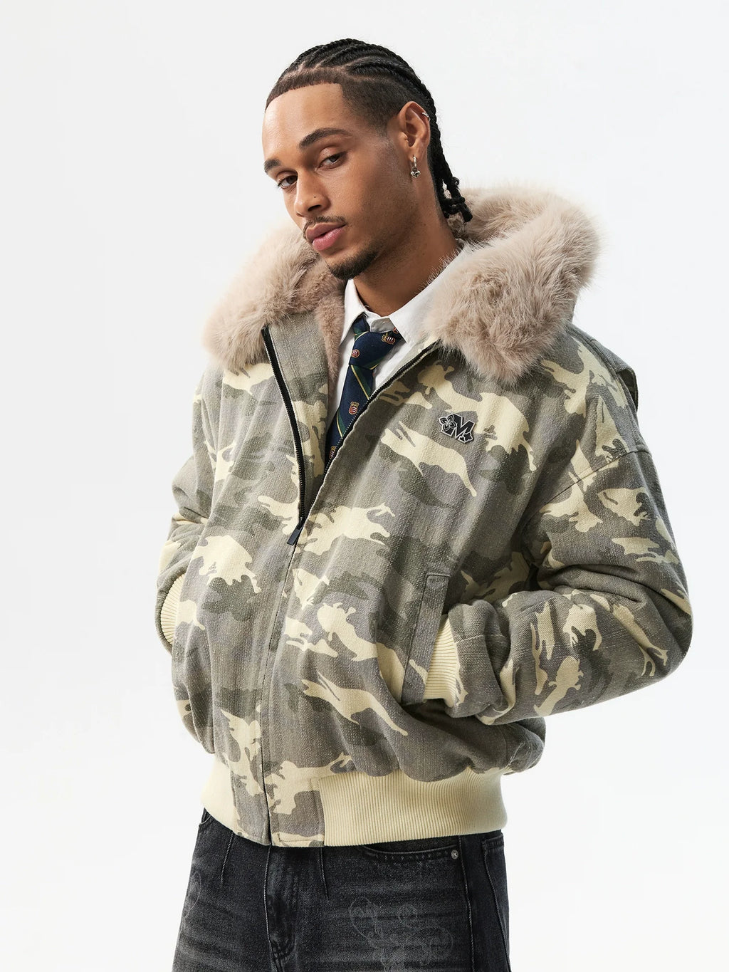 MEDM Detachable Fur Camouflage Hooded Jacket