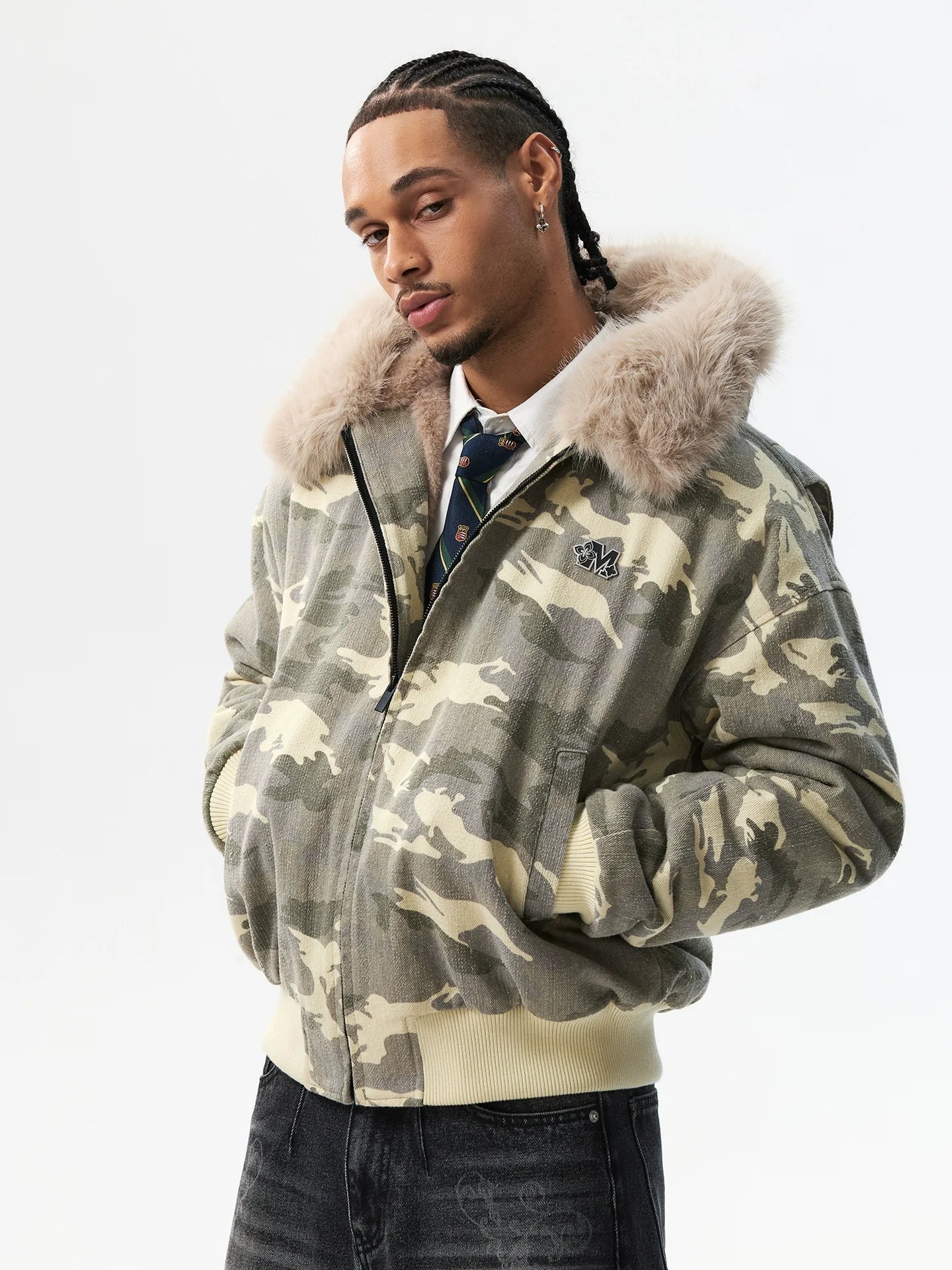 MEDM Detachable Fur Camouflage Hooded Jacket