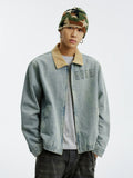 MEDM Corduroy Collar Washed Denim Jacket