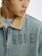 MEDM Corduroy Collar Washed Denim Jacket