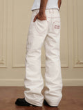 YADcrew Heart Shaped Pocket Slight Flare White Jeans