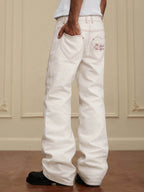 YADcrew Heart Shaped Pocket Slight Flare White Jeans