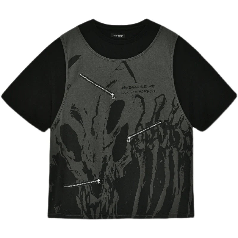 VENTUREK Double Layer Multi Zipper Destroyed Tee