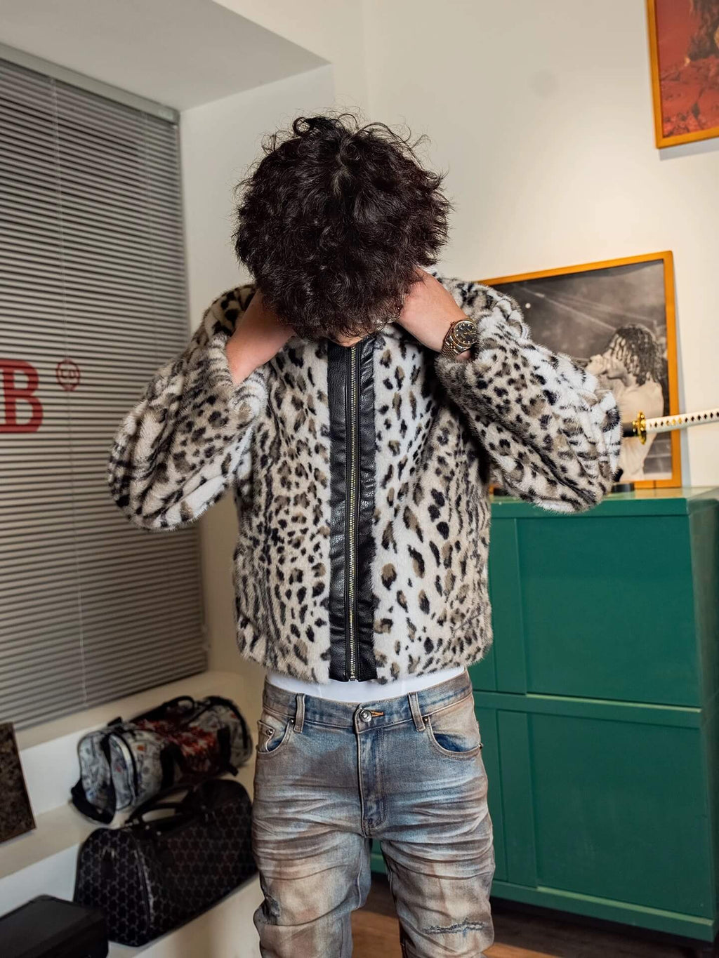 TGFCLUB Leopard Printed Faux Fur Jacket