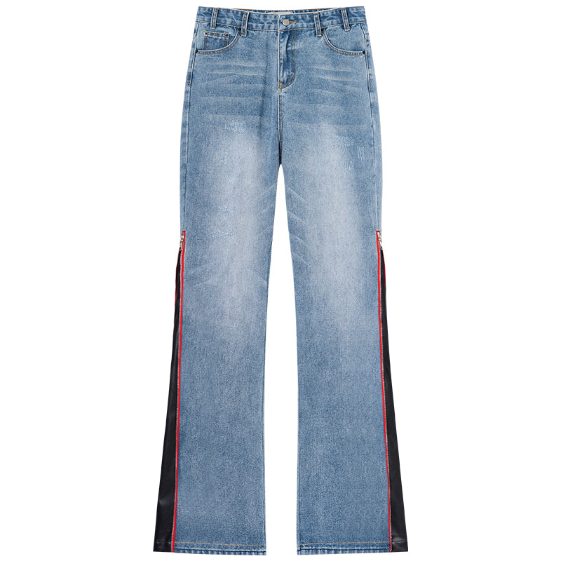 Harsh and Cruel Leather Panel Flared Denim