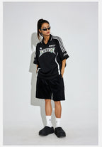 DICETINY Floral Logo Print Soccer Jersey Polo Shirt