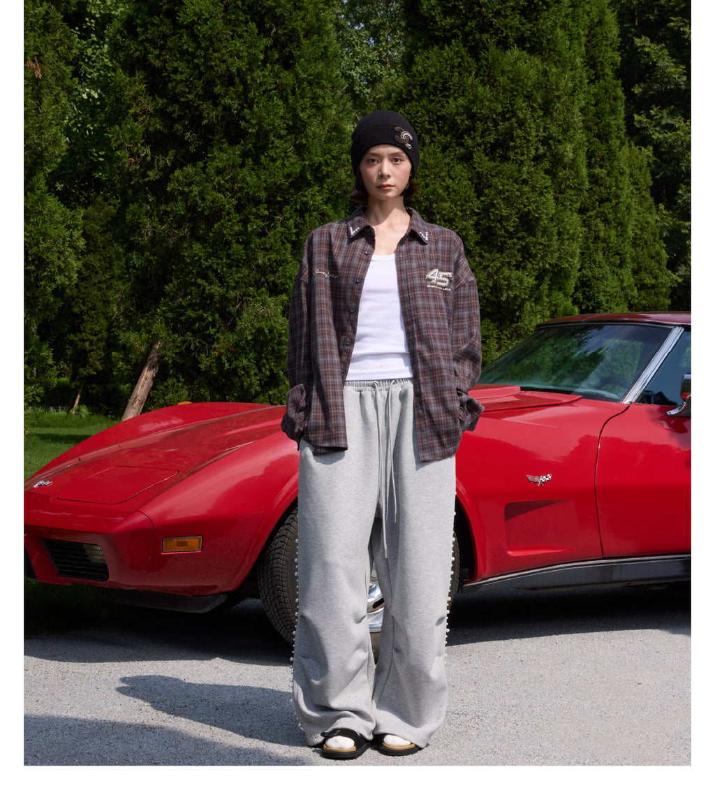 S45 Pearl Lapel Logo Plaid Long Sleeve Shirt