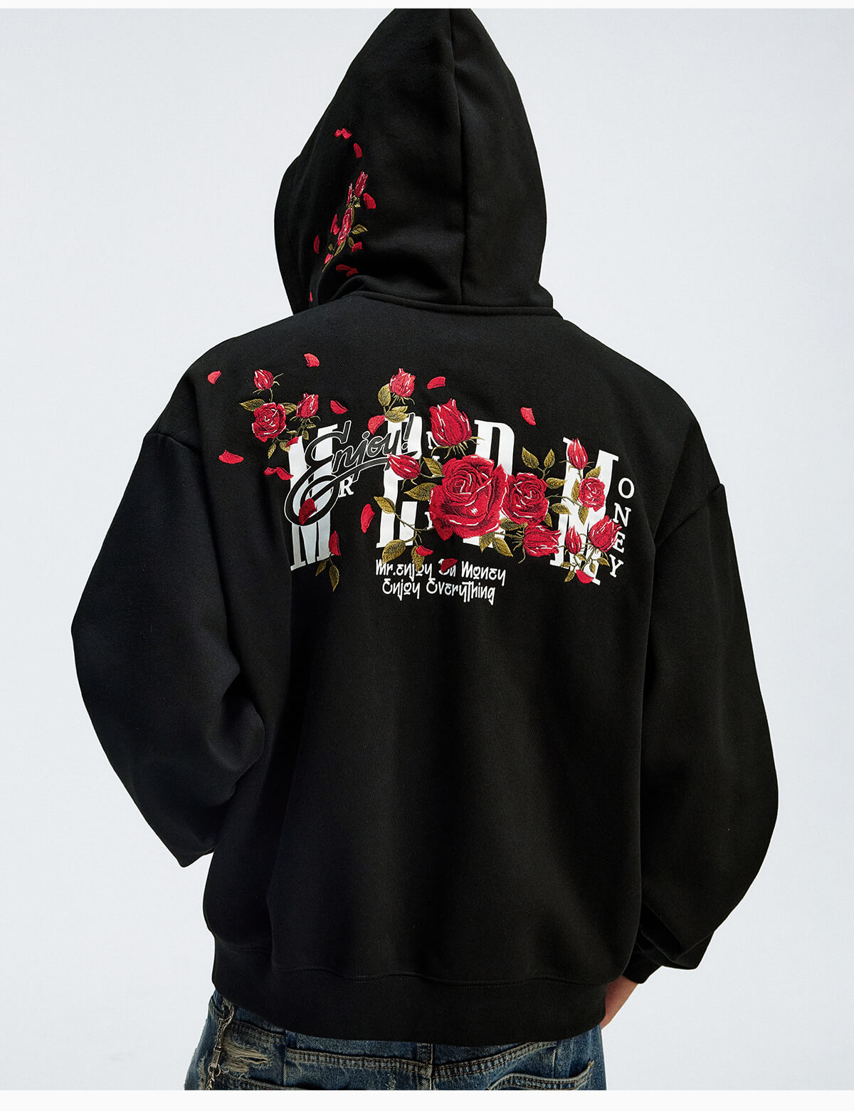 MEDM Rose Embroidered Zip Up Hoodie