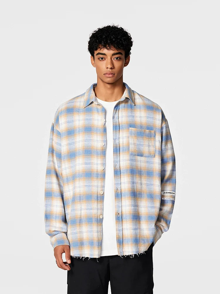 Achock Plaid Raw Hem Long Sleeved Shirt