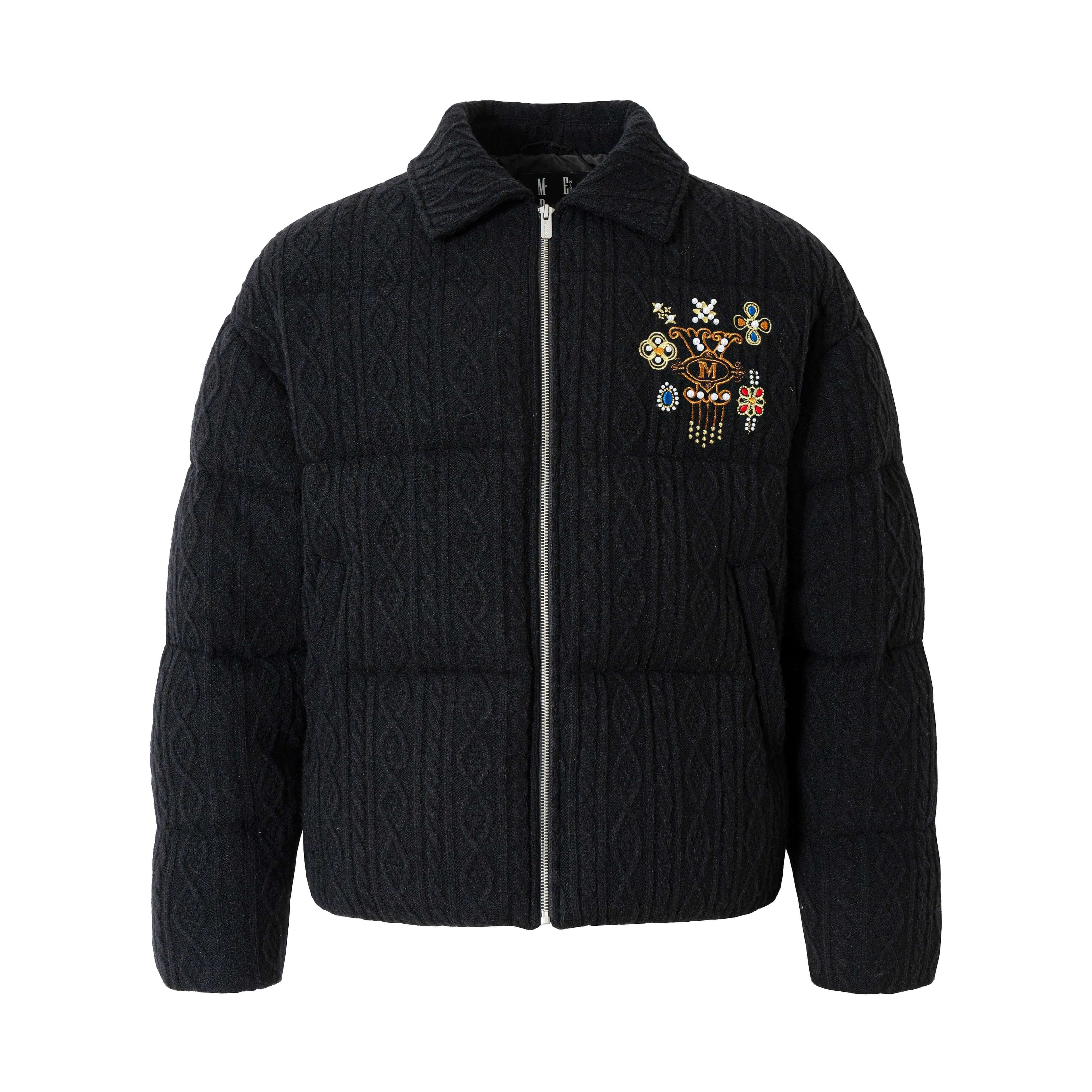 YADcrew x MEDM Cable Knit Pearl Embroidered Puffer Jacket