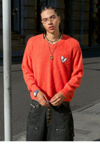 STEEPC Wool Blend Heart Patch Knit Sweater