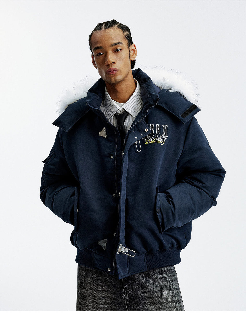 MEDM Detachable Fur Metal Snaps Down Jacket