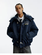 MEDM Detachable Fur Metal Snaps Down Jacket