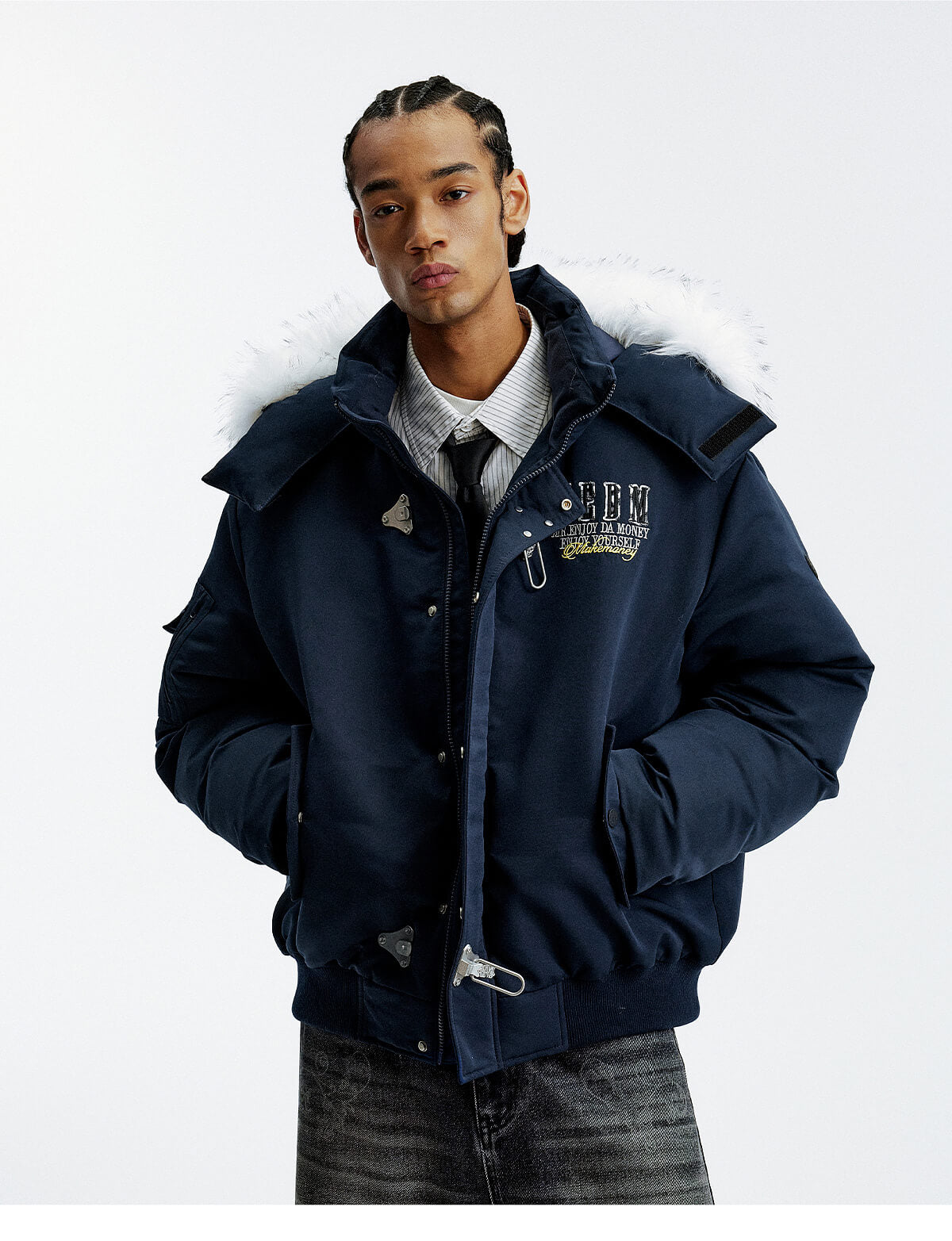 MEDM Detachable Fur Metal Snaps Down Jacket