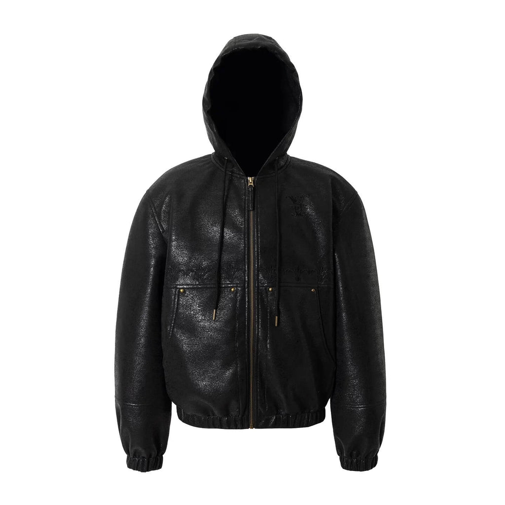 YADcrew Crackle Glitter PU Leather Hooded Jacket