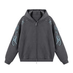 JHYQ Studded Calligraphy Print Double Zipper Hoodie