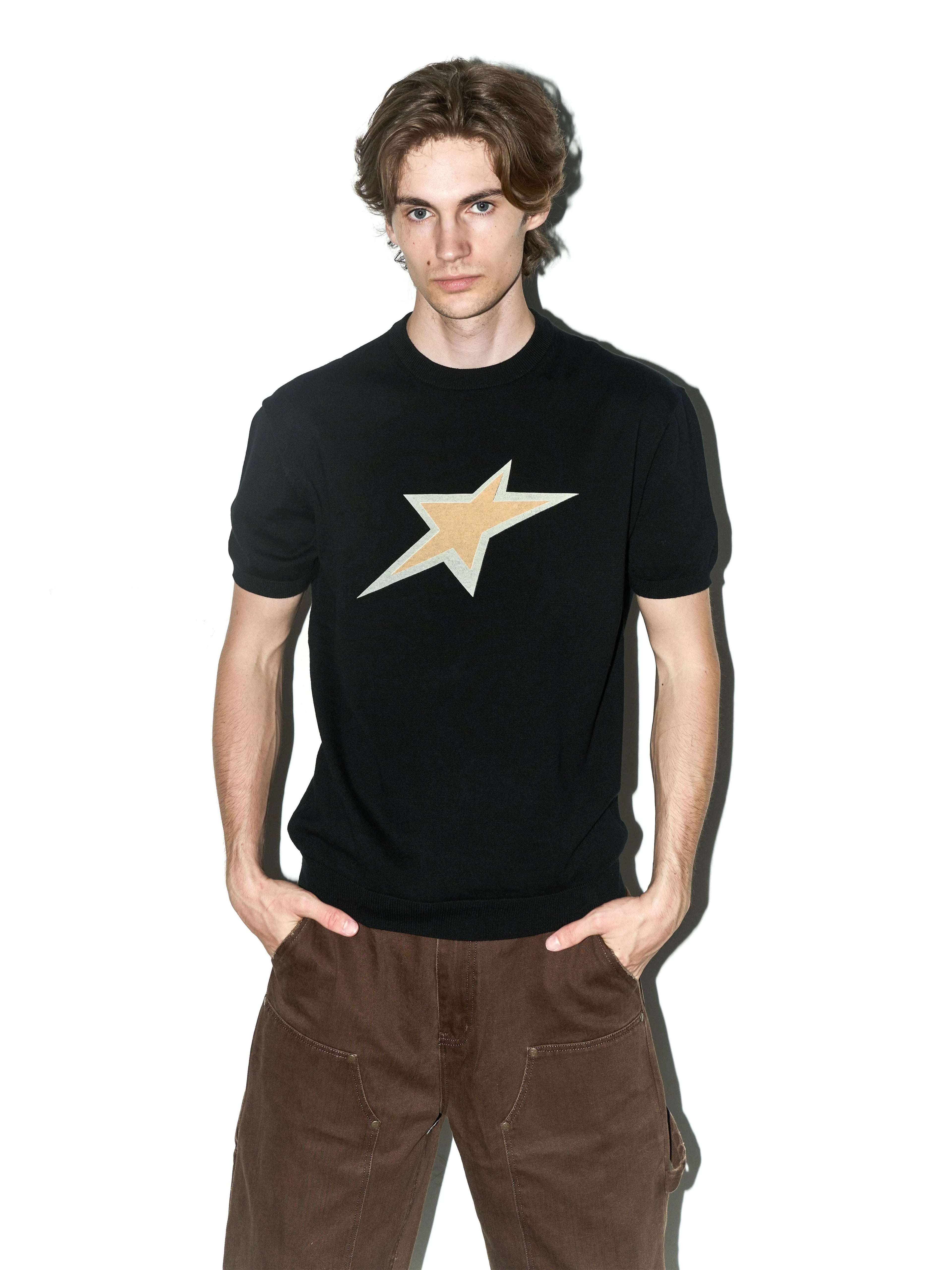 LIBERAFIT Star Cowboy Print Cotton Knit Ribbed Trim Short Sleeve Tee