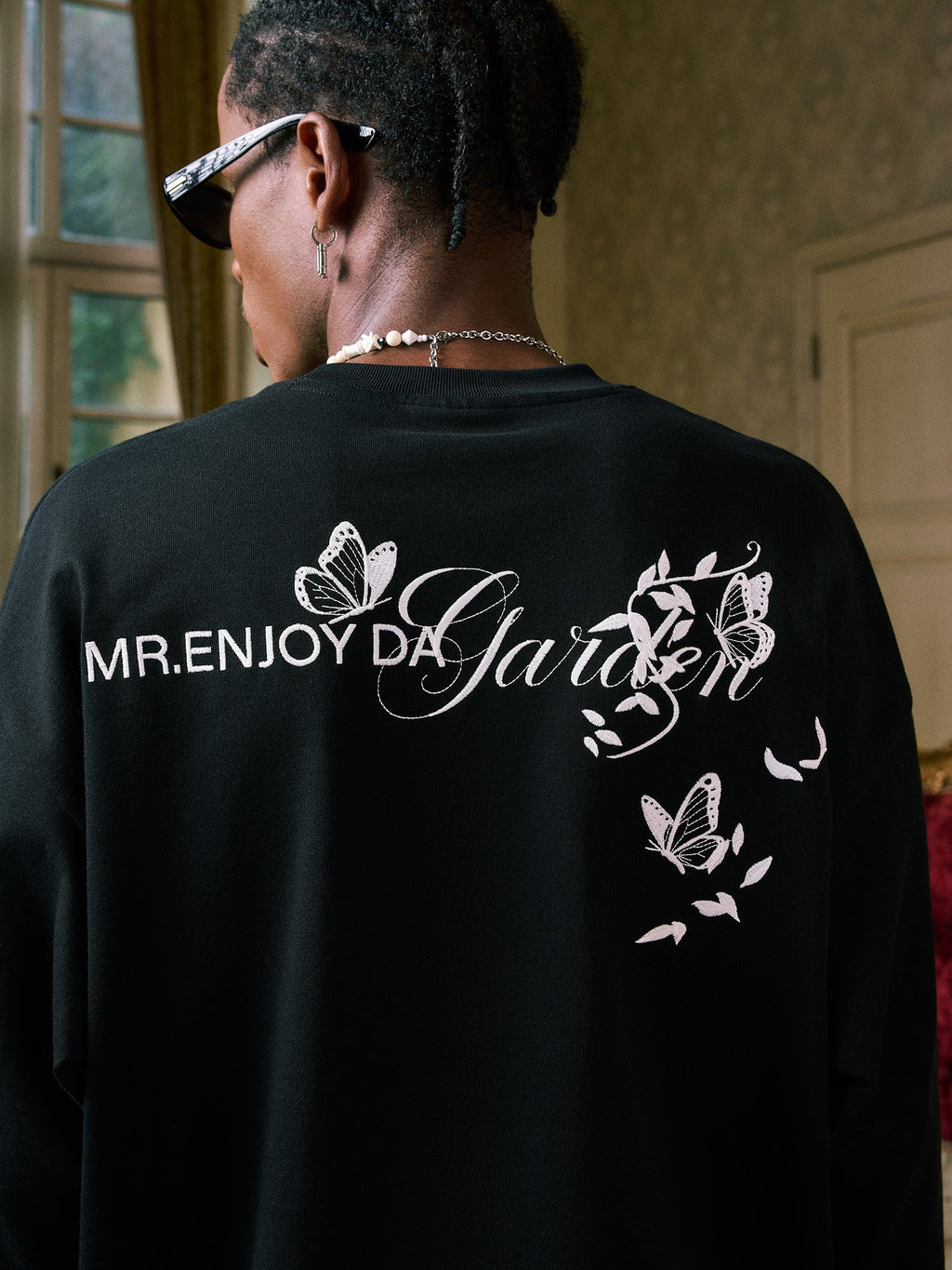 MEDM Big M Butterfly Vine Embroidered Long Sleeve Tee