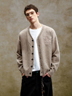 YADcrew Cable Rib V Neck Embroidered Knit Cardigan