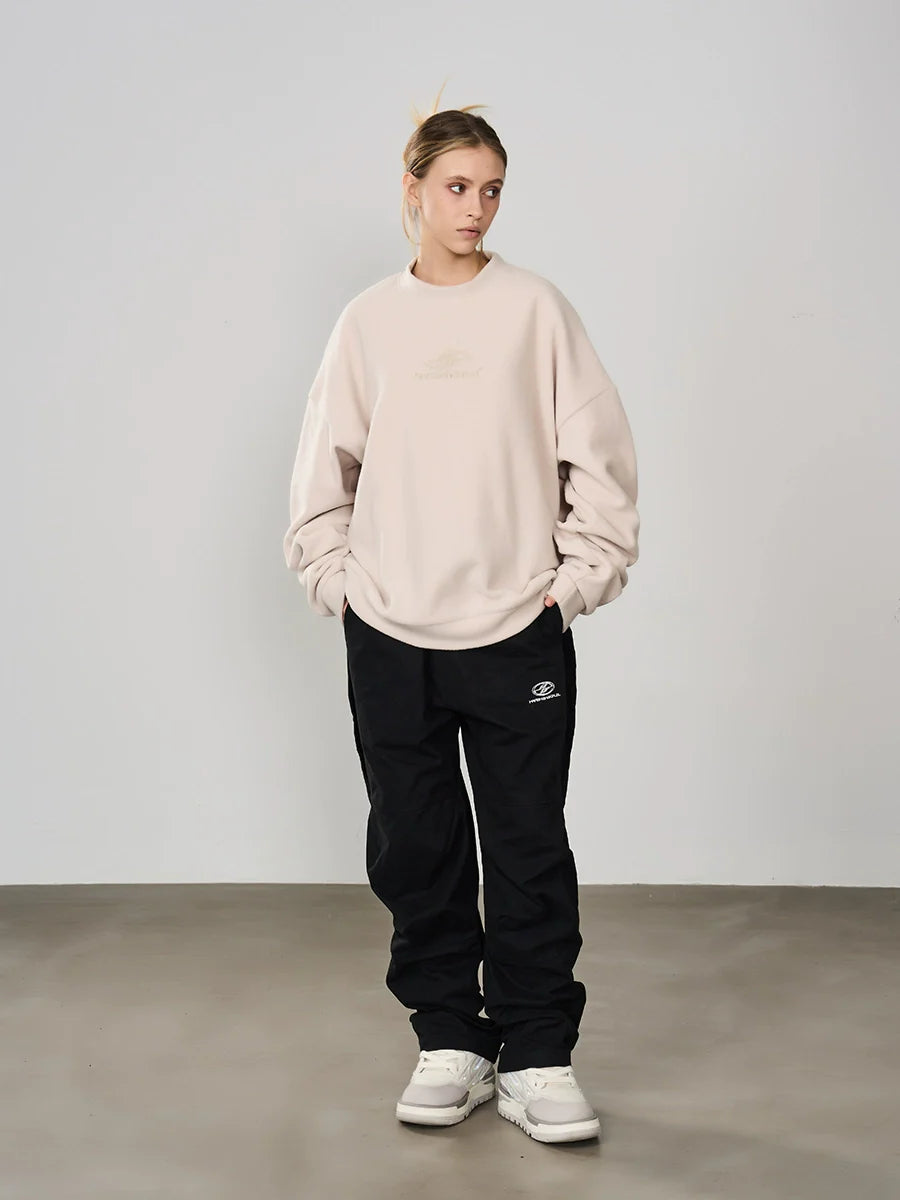 Harsh and Cruel Embroidered Logo Fleece Round Neck Sweater