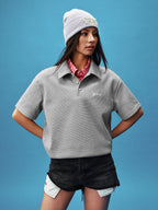 YADcrew Double Collar Layered Twisted Plaid Polo